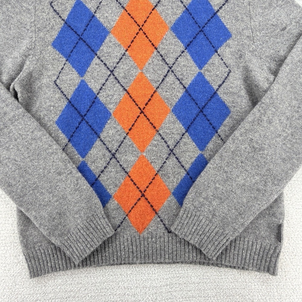 Vintage Abercrombie Fitch Sweater Mens XL Shetland Wool Argyle Gray V-Neck - Picture 3 of 7